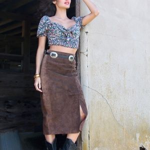 Vintage Suede Midi Skirt